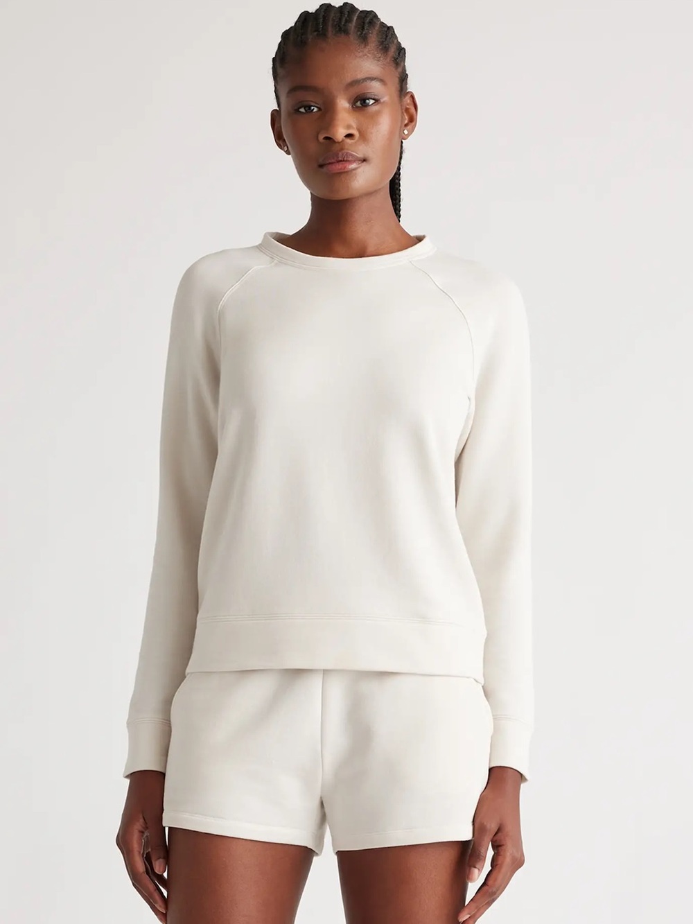 Quince SuperSoft Fleece Crew Sweatshirt Cream Small Tencel Modal, Off White